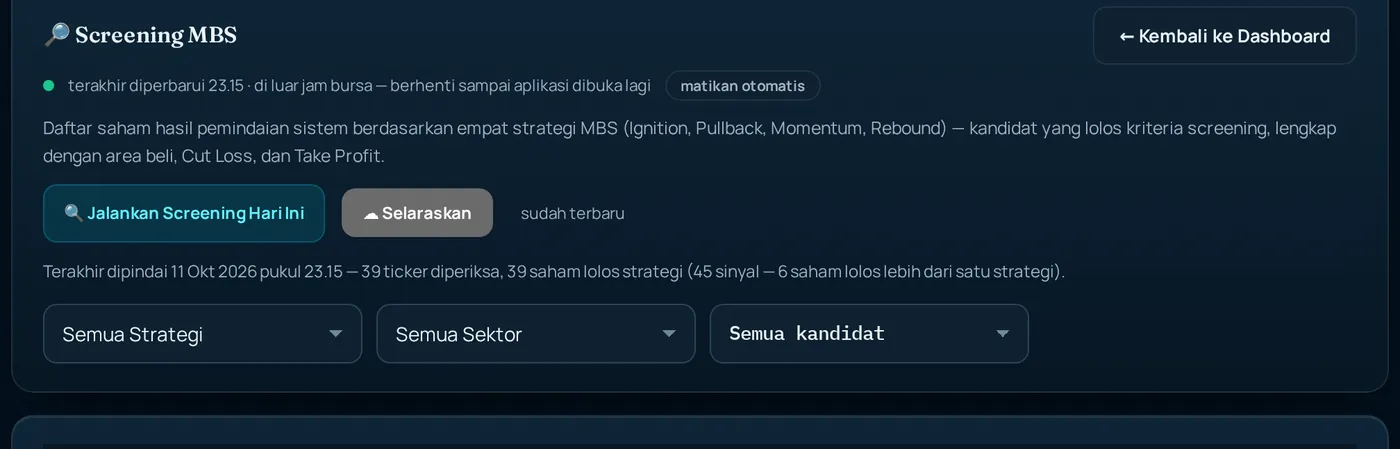 Kepala halaman MBS Screener